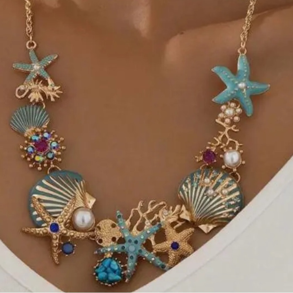 Gold and Blue Starfish Necklace - Picture 2 of 6